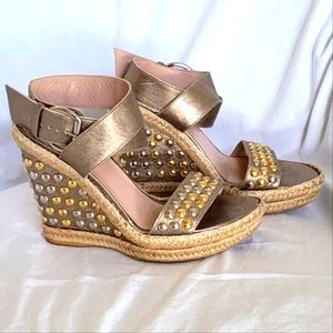 Stuart Weitzman Metallic Leather Hubcaps Bullets High Wedge